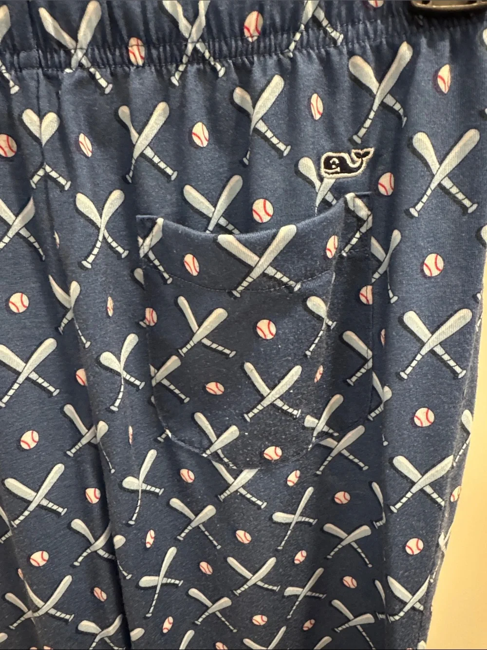 Vineyard Vines Navy Pajama Pants with Light Blue Bats & Pink Baseballs